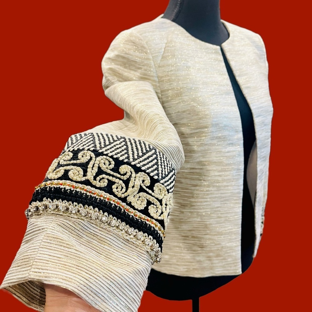 English Rose Metallic Gold Formal Blazer Embellished Jacket Size Small